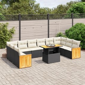 11 pcs conjunto sofás de jardim c/ almofadões vime PE preto