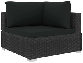 5 pcs conjunto lounge de jardim c/ almofadões vime PE preto