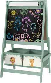 Quadro infantil 3 em 1: cavalete infantil de dupla face, quadro preto e branco, com rolo de papel, 54 x 46 x 94 cm, verde