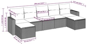7 pcs conjunto de sofás p/ jardim com almofadões vime PE bege