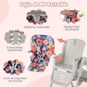 Cadeira refeição alta convertível para bebés com 90-105 cm Cadeira de colo ajustável em altura com tabuleiro amovível Encosto para as costas Apoio par