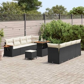 Conjunto de Sofá de Jardim vidaXL 11 Peças com Almofadas Preto Rattan