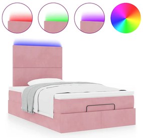 Estrutura de cama otomana com colchões 120x200 cm veludo rosa