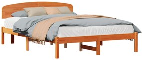 Estrado de Cama com Cabeceira Castanho 160x200 cm Madeira Sólida de Pi