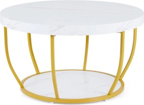 Mesa de centro redonda 80 cm de 2 níveis com arrumação com Estrutura metálica para sala de estar Branca