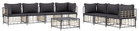 8 pcs conjunto lounge de jardim c/ almofadões vime PE antracite