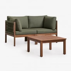 Conjunto De Jardim Com Sofá Modular De 2 Peças Com Apoios De Braço E Mesa De Centro Em Madeira De Acácia Branson Verde - Sklum