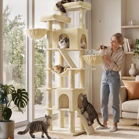 Arranhador para gatos para arranhar XXL com placas para arranhar e sisal, 55 x 45 x 206 cm, bege