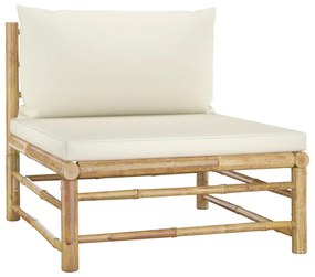 8 pcs conj. lounge p/ jardim em bambu c/ almofadões branco nata