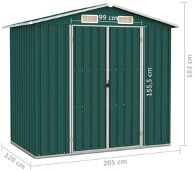 Abrigo de jardim 205x129x183 cm aço galvanizado verde