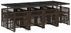 13 pcs conjunto jantar p/ jardim c/ almofadões vime PE castanho