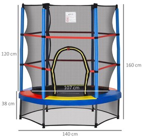 HOMCOM Trampolim Infantil Ø107 cm Trampolim para Crianças de 3-6 Anos com Rede de Segurança Carga 45 kg para Interior Ø140x160 cm Azul