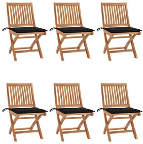vidaXL Cadeiras de jardim dobráveis c/ almofadões 6 pcs teca maciça