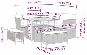 Conjunto de Sofá de Jardim 8 Peças com Almofadas Beiges em Rattan Poli