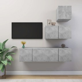 4 pcs conjunto móveis de TV derivados madeira cinzento cimento