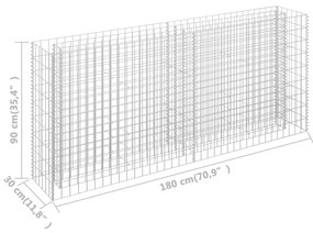 Canteiro elevado/cesto gabião 180x30x90 cm aço galvanizado