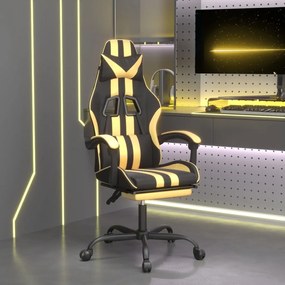 vidaXL Cadeira gaming giratória + apoio couro artificial preto/dourado