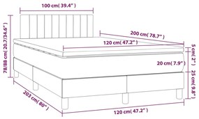 Cama box spring c/ colchão e LED 120x200 cm tecido cinza-escuro