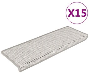 Tapetes escada adesivos aspeto sisal 15pcs 65x21x4 cm platinado