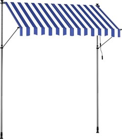 Toldo de fixação varanda 250 x 120 cm com manivela para proteção solar flexível, azul e branco