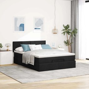 Cama otomana com colchão 140x190 cm tecido preto