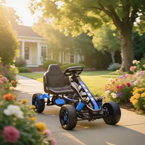 Kart a pedais para crianças, karting infantil para 3 a 6 anos com roda livre, travão e rodas antiderrapantes em EVA, azul