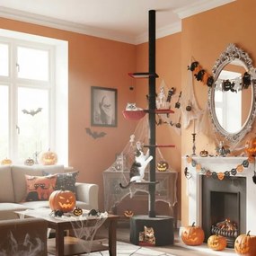 Arranhador para gatos gótico ajustável do chão ao teto de 55 x 29 x 245-300 cm Torre alta de 5 níveis com abrigo, rede e postes para arranhar Preto