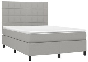 Cama box spring c/ colchão e LED 140x190 cm tecido cinza-claro