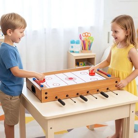 Mesa Multijogos 2 em 1 Mesa de matraquilhos de Mesa e Air Hockey com 18 Jogadores para Crianças 69 x 36 x 10 cm Natural