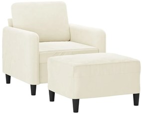 Poltrona com apoio de pés 60 cm veludo cor creme