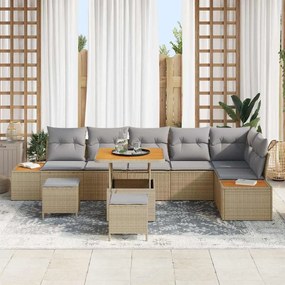vidaXL Conjunto de Sofá de Jardim 9 pcs Bege Rattan Sintético