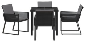 Conjunto de Jantar de Jardim 5 Peças com Almofadas Preto Vime PE