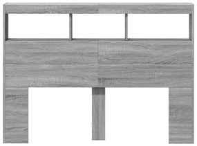 Armário de cabeceira c/ luzes LED 140x17x102 cm cinzento sonoma