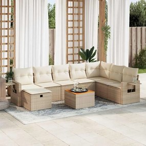 vidaXL 9 pcs conjunto de sofás p/ jardim com almofadões vime PE bege
