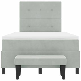 Cama Box com Colchão e Banco Cinza Claro 120x190 cm Veludo