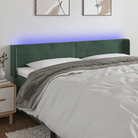 Cabeceira cama c/ luzes LED veludo 163x16x78/88 cm verde-escuro