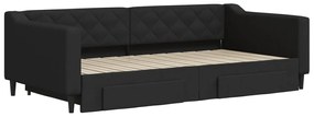 Sofá-cama com gavetão e gavetas 100x200 cm tecido preto