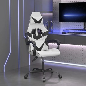 vidaXL Cadeira gaming couro artificial branco e preto