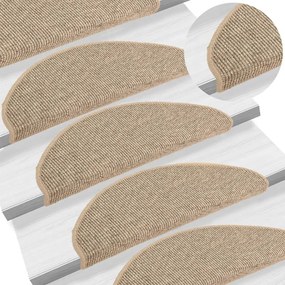 vidaXL Tapetes de escada autoadesivos 15 pcs 65x21x4 cm bege-escuro