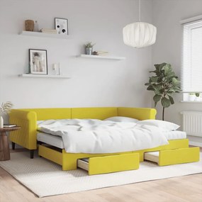 vidaXL Sofá-cama com gavetão e gavetas 100x200 cm veludo amarelo