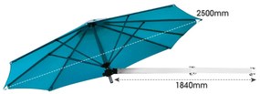 Guarda-sol montado na parede 250 cm x 184 cm  com poste ajustável e inclinável resistente para jardim, varanda, pátio azul