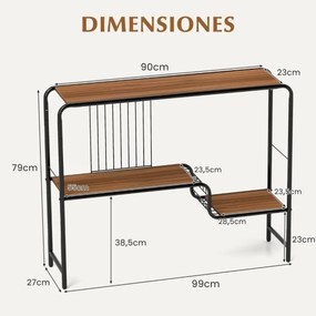 Mesa consola de entrada com Estante e Estrutura metálica de 2 níveis para corredor de entrada 99 x 27 x 79 cm nogueira e preto