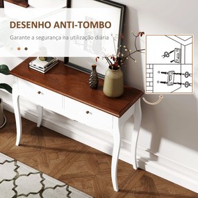 Mesa Consola de Entrada com 2 Gavetas Estilo Francês 100x35x76,5 cm Branco e Castanho Escuro