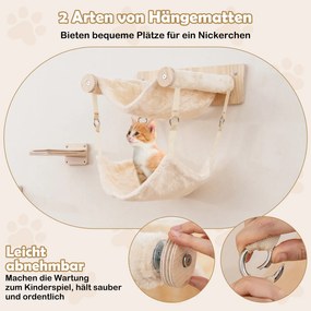 5 PCS Parede de Escalada e Arranhador para Gatos com Plataformas, Postes de Juta, Cama para Gatos, 2 redes Natural