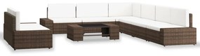 9 pcs conjunto lounge para jardim vime PE castanho