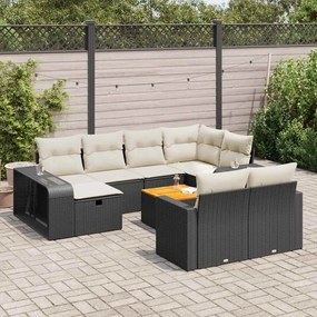 11 pcs conjunto sofás de jardim c/ almofadões vime PE preto