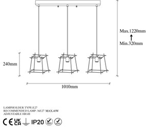 Candeeiro de Teto Coman – Ouro Brilhante – 101 x 24 x 122 cm