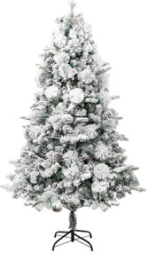 Árvore de Natal pré-iluminada c/ flocos neve e pinhas PVC/PE