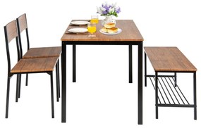 Conjunto de mesa de cozinha com 2 cadeiras e 1 banco Estrutura metálica e estante castanho claro