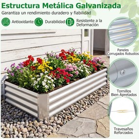Floreira Elevada para Flores, Frutos e Ervas, 179,5 x 92 x 29,5 cm, Fundo Aberto, Prateado